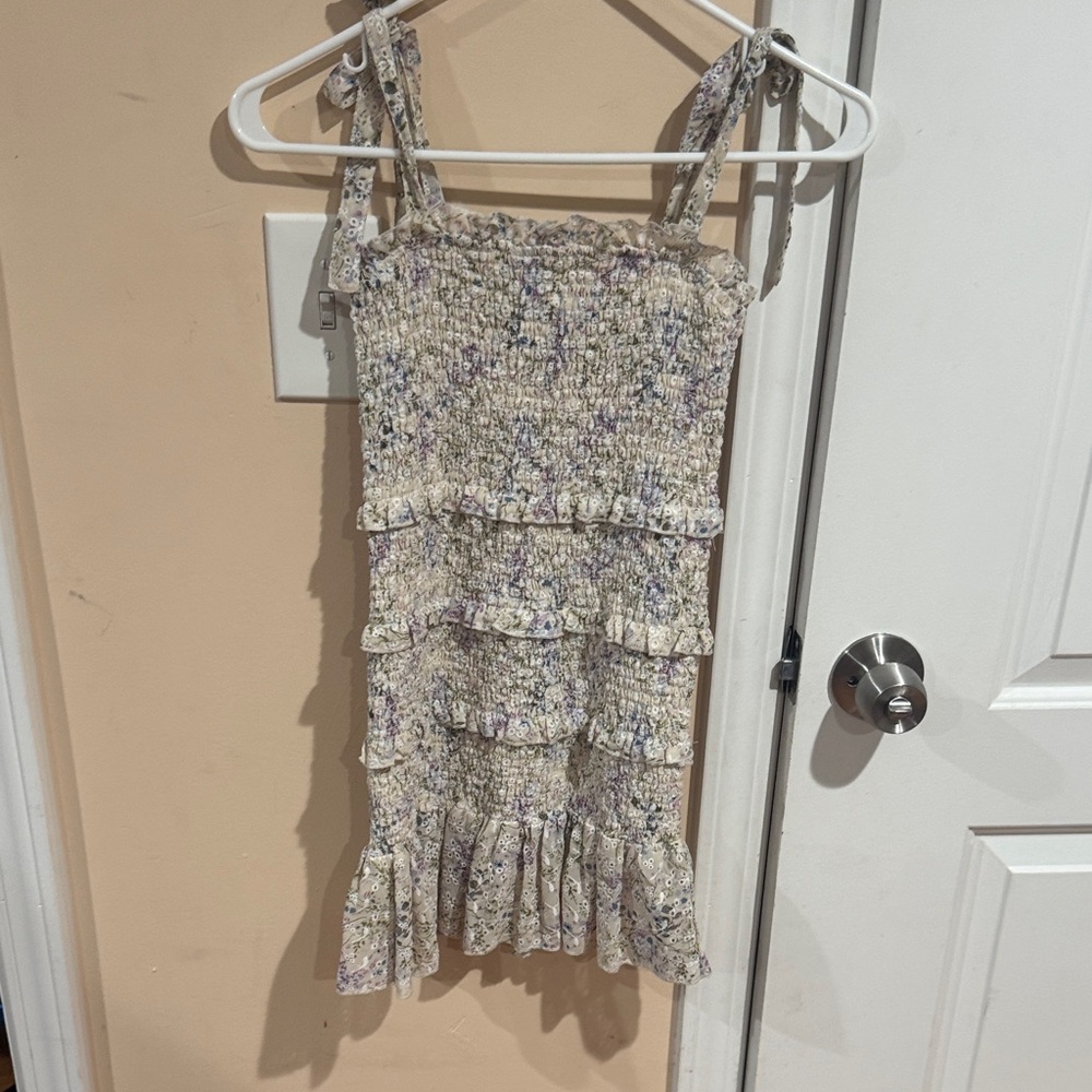 Katie J NYC Floral Ruffle Dress - Cream and Purple